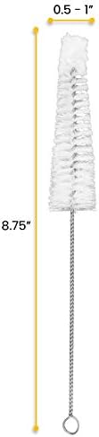 EISCO Tapered Nylon Cleaning Brush with Cotton Yarn Tip, 8.75" - Twisted Stainless Steel Wire Handle - Ideal for 0.5" - 0.75" Diameter Test Tubes, Bottles, Flasks, Cylinders, Jars, Vases, Cups
