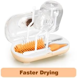 Bottle Brush Set,Travel Bottle Cleaner Kit with Baby Bottle Brush,UV Light,Straw Brush,Nipple Brush,Bottle Drying Rack for Home and Travel(Orange,Box-Shaped)