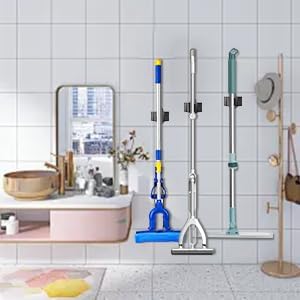 3-H Stainless Steel Broom Holder Wall Mount 4-Pack-Heavy Duty Mop Organizer, Wall Mounted Broom Storage with Secure Mounting for Laundry Garage Bathroom