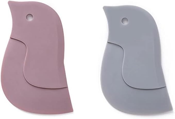 Pan Scraper Silicone Scraper, Penguin Shape Kitchen Cleaning Tool Pans Bowls Baking Washing Cleaning Tools Plate Scraper(Grey+Pink)
