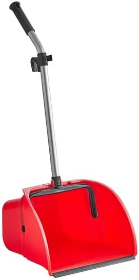 Large Debris Dustpan, 16W x 14D inches, 24-inch Steel Handle, Red