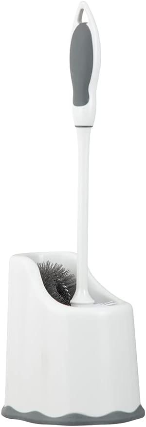 Superio Toilet Brush with Holder Grey, Comfort Grip, Matching Caddy, Clean Bathroom, Heavy Duty (Toilet Brush 2-Pack)