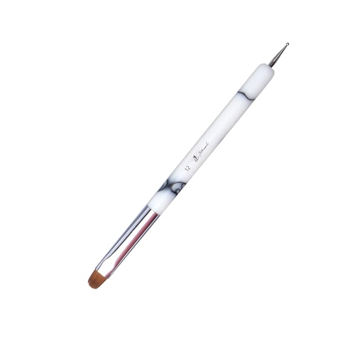 French Nail Brush, YIHUALE 2 Way French Gel Acrylic Nail Art Kolinsky Brush With Dotting Tool for Professional Manicure Cuticle Clean Up Nail Art Design- White And Black (12#, White And Black)