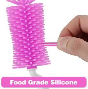 Bottle Brush Set with Drying Rack,Travel Bottle Cleaner Kit with Baby Bottle Brush,Straw Cleaner Brush,Nipple Brush-Baby Travel Essentials for Flying (Purple, Box-Shaped)