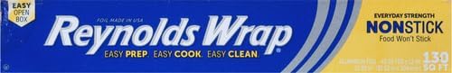 Reynolds Wrap Non Stick Aluminum Foil,Nonstick Aluminum Foil Roll,Prevents Food Sticking and Messy Cleanup,Great for Covering Casseroles and leftovers,43.33 Yards x 12 Inches,130 Sq.Ft.,(Pack of 12)