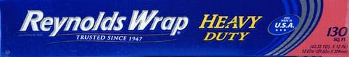 Reynolds Wrap Heavy Duty Aluminum Foil Roll, Thick Heavy Duty Foil for Added Strength and Durability, Secure Easy Open and Close Tab, 12 Inches Wide, 130 Sq. Ft. (Pack of 2)