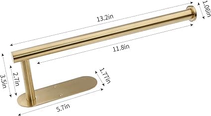 Self Adhesive Paper Towel Holder Under Cabinet Mount, Wall Mounted Paper Towel Roll Holder for Kitchen, Bathroom, Wall,BBQ Grill, Gold