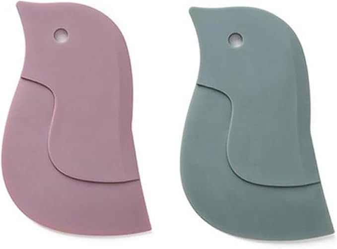Pan Scraper Silicone Scraper, Penguin Shape Kitchen Cleaning Tool Pans Bowls Baking Washing Cleaning Tools Plate Scraper(Green+Pink)