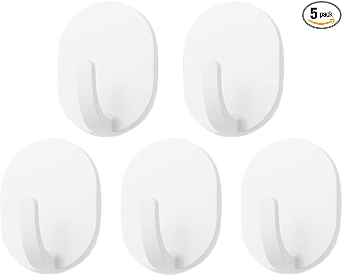 lightstar 5 Pcs Adhesive Plastic Hooks - Wall Hooks for Hanging, Drill-Free, Seamless - Kitchen Bathroom - 60 * 45 * 34 mm, White (for 3.5 LB)