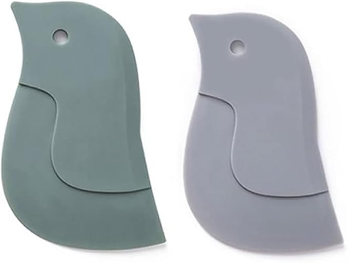 Pan Scraper Silicone Scraper, Penguin Shape Kitchen Cleaning Tool Pans Bowls Baking Washing Cleaning Tools Plate Scraper(Green+Grey)