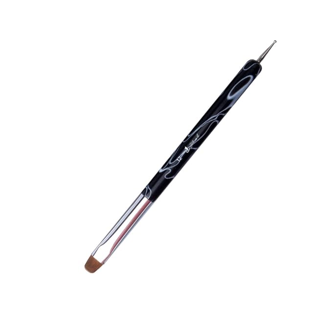 French Nail Brush, YIHUALE 2 Way French Gel Acrylic Nail Art Kolinsky Brush With Dotting Tool for Professional Manicure Cuticle Clean Up Nail Art Design- White And Black (12#, Black and White)