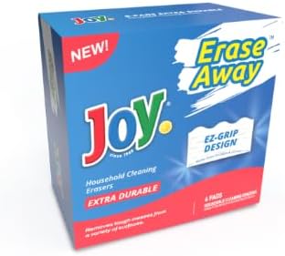 Joy Erase Away - Magic Eraser Sponge - Extra Durable - Melamine Foam Cleaning Pads for Walls, Kitchen, Bathrooms and Showers - 6 Count