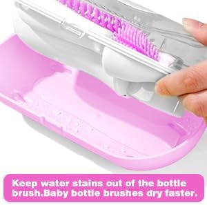 Bottle Brush Set with Drying Rack,Travel Bottle Cleaner Kit with Baby Bottle Brush,Straw Cleaner Brush,Nipple Brush-Baby Travel Essentials for Flying (Purple, Box-Shaped)