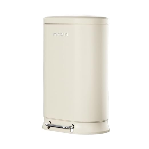 MRBIN Metal Kitchen Trash Can with Lid, 30L / 7.9gal Commercial Step Waste Basket for Bathroom, Medium Office Garbage Pail with Stainless Steel Foot Pedal for Near Desk, Bedroom, Rv, White