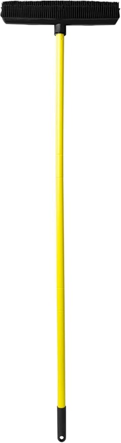 FURemover Sweep Pet Hair Rubber Broom with Squeegee and Attachable Microfiber Cloth and 47” Handle for Tile, Carpet and Hardwood