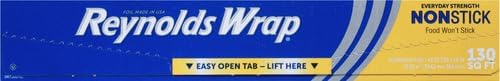 Reynolds Wrap Non Stick Aluminum Foil,Nonstick Aluminum Foil Roll,Prevents Food Sticking and Messy Cleanup,Great for Covering Casseroles and leftovers,43.33 Yards x 12 Inches,130 Sq.Ft.,(Pack of 12)