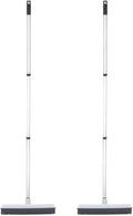 Rubber Bristle Floor Broom, Salon Squeegee & Rug Rake for Human Hair, Pet Hair, Fur, Lint, and Liquid, with 3-Part Handle, Grey, 2 Pack, by Superio