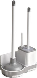 3-in-1 Toilet Brush and Plunger Set with Hidden Holder, Vented Stand & Drip Tray, Hangable or Freestanding, 360° Deep-Clean Brush Head + Gap Brush, Shatter-Resistant Handles（White）