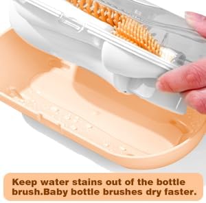 Bottle Brush Set,Travel Bottle Cleaner Kit with Baby Bottle Brush,UV Light,Straw Brush,Nipple Brush,Bottle Drying Rack for Home and Travel(Orange,Box-Shaped)