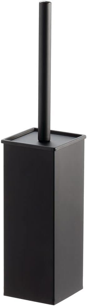 mDesign Steel Square Modern Toilet Bowl Brush and Holder for Bathroom Storage and Organization, Compact Free-Standing Design, Covered Brush - Sturdy, Deep Cleaning - Citi Collection - Matte Black