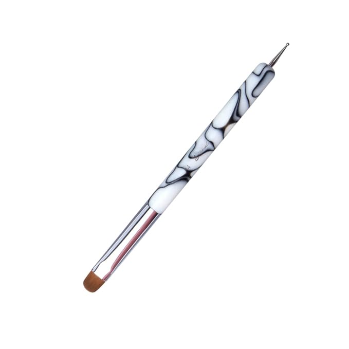 French Nail Brush, YIHUALE 2 Way French Gel Acrylic Nail Art Kolinsky Brush With Dotting Tool for Professional Manicure Cuticle Clean Up Nail Art Design- White And Black (14#, White And Black)