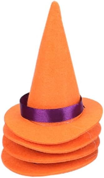 Mini Witch Hats and Mini Broom for Halloween Decorations Wizard Accessory for Party DIY Crafts Accessories (Orange)