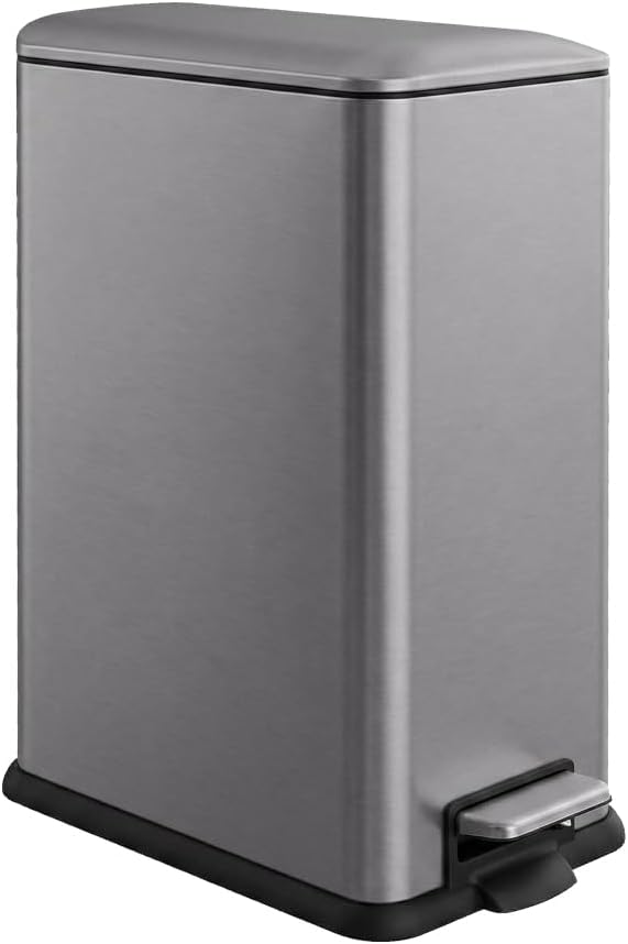 12 Gallon Slim Trash Can Kitchen, Stainless Steel Large Trash Can with Lid, Removal Inner Bucket, Pedal Kitchen Trash Can 45 Liter, Kohler Grey