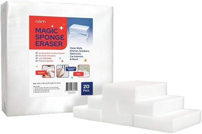 20 Pack Magic Sponge Cleaning Eraser, Melamine Foam Cleaning Pads, Multi-Surface Cleaner for Kitchen, Bathroom, Wall, Floor, Basebaord, Sink & Furniture (20)