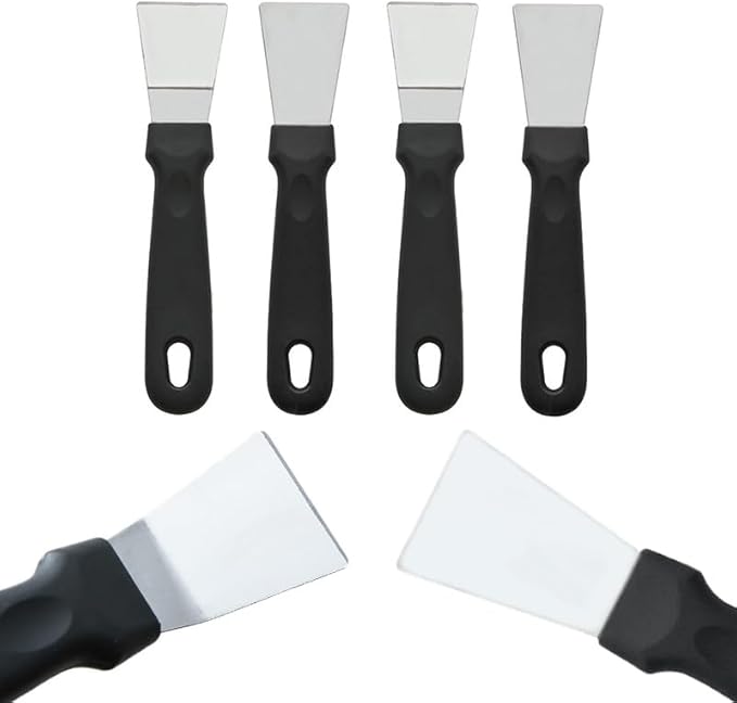 4 Pack Grill Scraper - Small Metal Grill Scraper Tool for Outdoor BBQ Stiff Grill Pan Cleaning Scraper Spatula - No need to change Flexible Blades