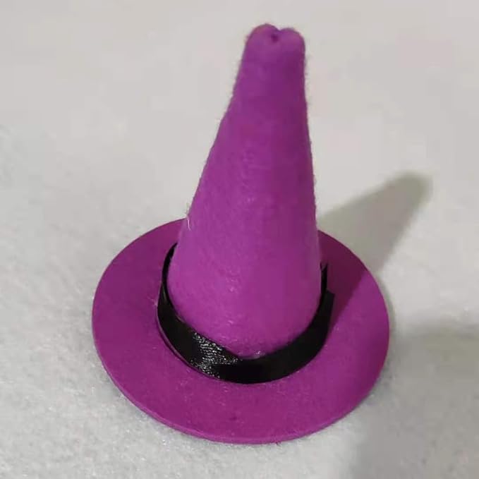 Mini Witch Hats and Mini Broom for Halloween Decorations Wizard Accessory for Party DIY Crafts Accessories (Purple)