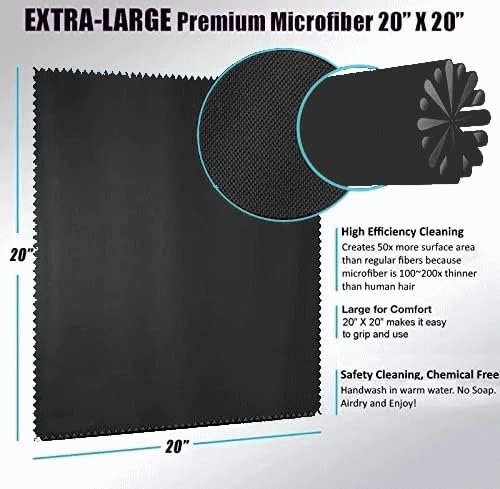 20"x20"(50x50CM) Extra Large Oversized Microfiber Cleaning Cloth, Ideal for Electronics and Screens, Lenses on Cameras, Binoculars, telescopes, All Types of Optical Glass (1Pack Black)