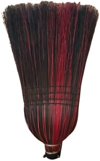 Authentic Amish Multi Color Broom - Heavy Duty Corn Straw & Solid Hardwood (Red & Black)