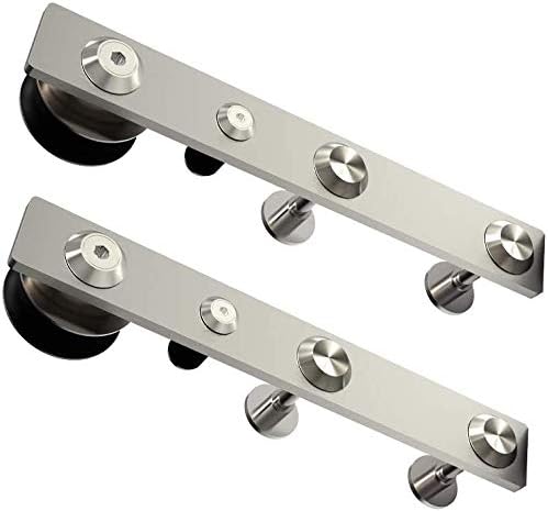 CCJH 5.2FT Stainless Sliding Barn Door Hardware Kit Heavy Duty for Single Wooden Door (Flat Shape Hanger)