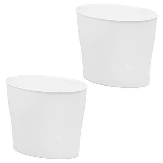iDesign Small Oval Trash Can - Ideal for Bathroom or Home Office - Set of 2 - White - Made in USA