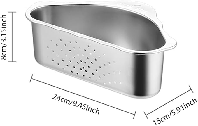 Triangle Sink Drainer Basket, Stainless Steel Triangular Sink Drain Shelf, Suction Cup Triangular Filter Drain Basket Kitchen Sinks Corner for Filter Food Waste and Washing Fruit(Color:Black)