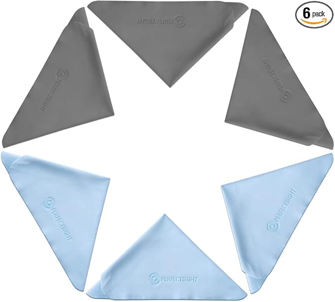 PERFECTSIGHT Microfiber Cleaning Cloths, 6 Pack (5.7"x6.7") Lint Free Glasses Cleaning Cloth for Eyeglasses, Sunglasses, Phone, Screens, Electronics, Camera Lens Cleaner | Safe for All Coated Lenses