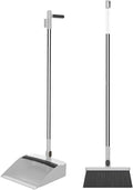Foldable Broom and Dustpan Combo Set,Long Handle Brush with Upright Stand,Ideal for Home,Office,School,Dorms, Bathroom (White)