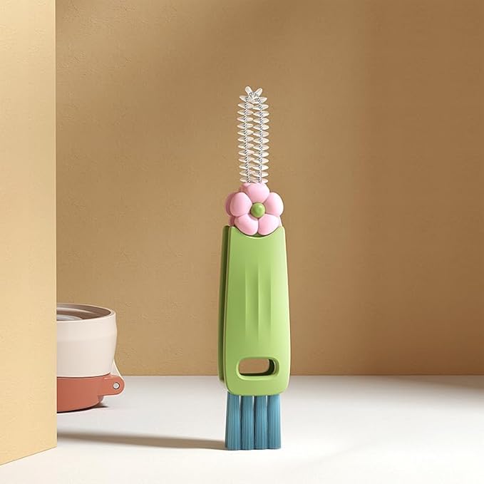3 in 1 Cup Lid Cleaning Brush - Multifunctional Cup Cleaning Brush Portable Crevice Cleaning Brush, Crevice Cleaning Brush for Bottle Gap Tight Spaces Cup (Green, 1 Pack)