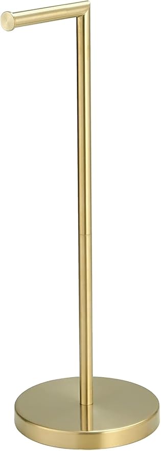 BWE Brushed Gold Toilet Paper Holder Stand, SUS304 Stainless Steel Modern Free Standing Toilet Paper Holder for Bathroom and Washroom with Heavy Weighted Base