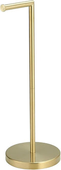 BWE Brushed Gold Toilet Paper Holder Stand, SUS304 Stainless Steel Modern Free Standing Toilet Paper Holder for Bathroom and Washroom with Heavy Weighted Base