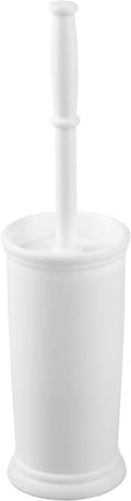 mDesign Toilet Bowl Brush and Holder - Covered Bathroom Brush - Standing Scrubber in Modern Holder - Compact, Space Saving, Deep Cleaning - White