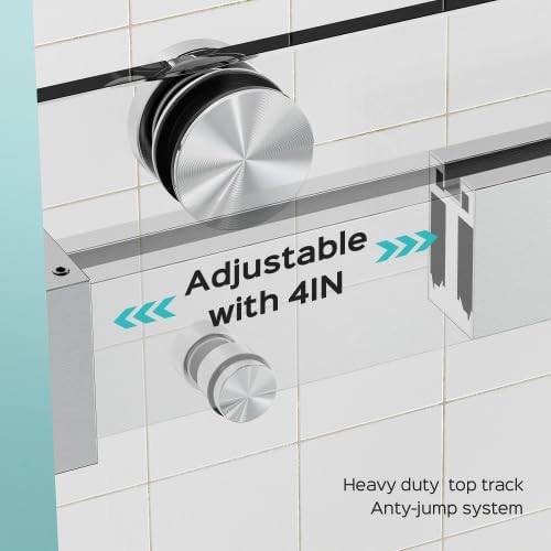 Shower Door 56–60 in W x 76 in H, 3/8" Tempered Glass Double Sliding Shower Door, Frameless Brushed Nickel, Exquisite Rolling Track Design, Reversible Installation for Modern Bathroom