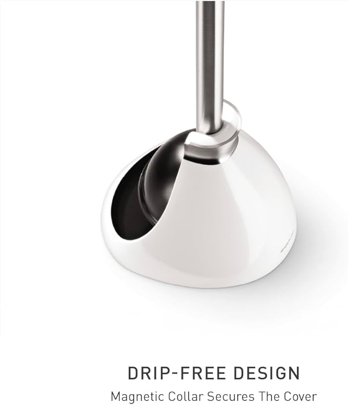 simplehuman Toilet Plunger and Caddy, Stainless Steel, White