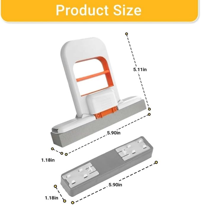 Mini Mop for Small Spaces, Foldable Self-Squeeze & Self-Wringing Wet Dry Sponge Mop, Portable Orange Cleaning Small Mop for Desktop, Kitchen Counter, Bathroom Tile, Glass – with 3 Pads & 1 Hook