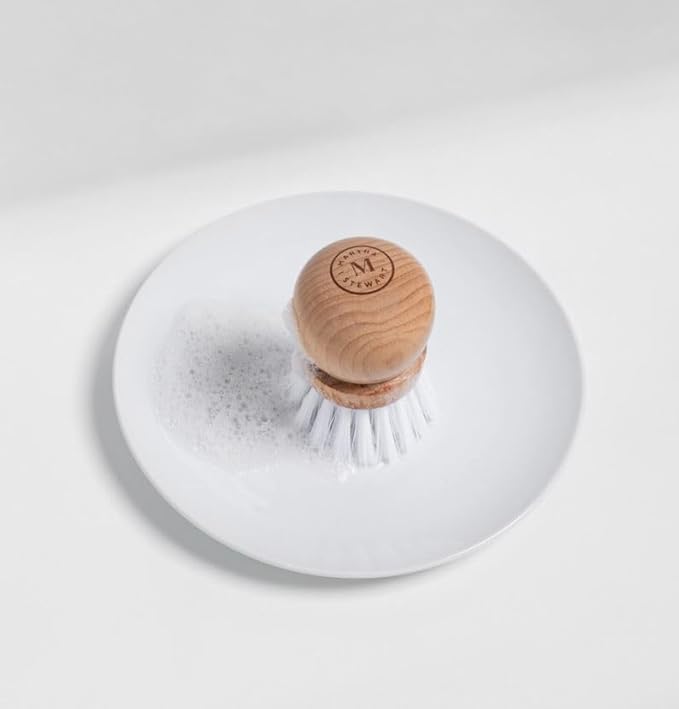 Martha Stewart Mini Palm Dish Brushes, 4 Count – Ergonomic Beechwood Handle for Comfortable Cleaning