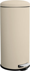 8 Gallon Trash Can, Stainless Steel Round Trash Can with Lid, Removal Inner Liner, Soft Close, Step on Pedal Trash bin for Kitchen, Office, Living Room or Bathroom, Cream