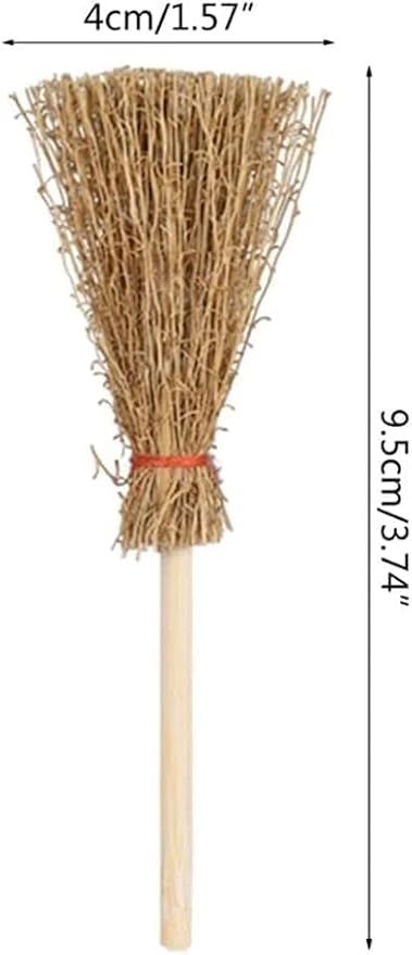 5Pcs Mini Witch Brooms for Dollhouse, Handmade 1:12 Scale Broomstick Set, Fairy Cottage Display and Cosplay Props