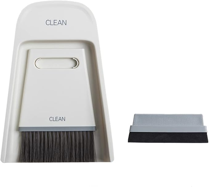 3 in 1 Mini Hand Brooms Small Dust Pan Scraper and Brush Set for Window Table, Desk, Countertop, Key Board, Car (Gray) ENG102