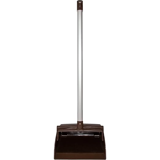 SPARTA Upright Dustpan with Aluminum Handle, Serrated Edge for Broom Combing, Secure Yoke Lock with Easy Storage Hanging Hole for Commercial Cleaning, Plastic, 30 Inches, Brown, (Pack of 6)