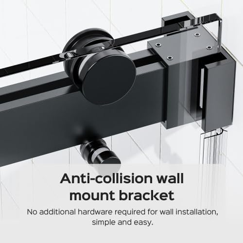 Shower Door 56–60 in W x 76 in H, 3/8" Tempered Glass Double Sliding Shower Door, Frameless Matte Black, Exquisite Rolling Track Design, Reversible Installation for Modern Bathroom